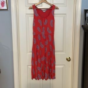 Boden US 6 (Long) A line tank dress Coral Pink with Periwinkle Paisley